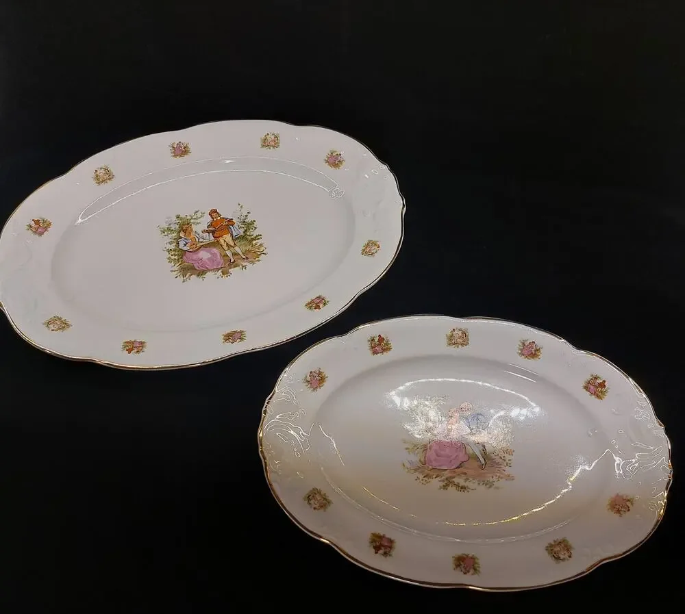 Vintage Walbrzych Poland Love Scene Porcelain Platter Set Courting Couple